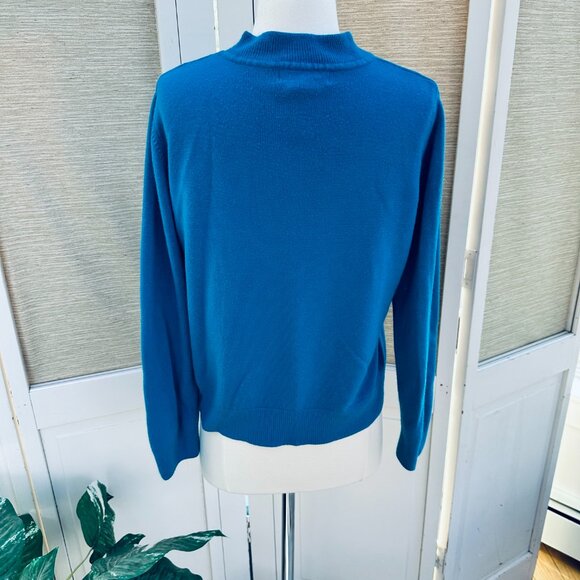 Vintage Turquoise Blue Sweater Business Casual Sweater Faux Turtleneck - Picture 5 of 7